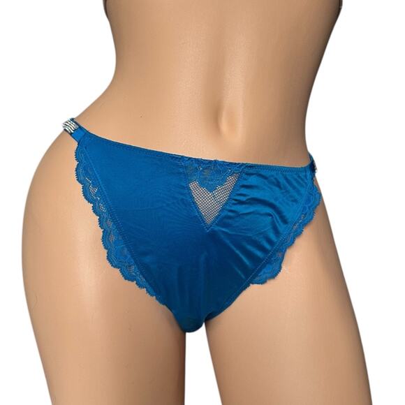 Victoria's Secret Very Sexy Bombshell Shine Cheeky Panty blue lace crystals XL - Picture 7 of 11